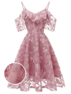 1950s Lace Cold Shoulder Ruffle Dress 26 1950s Lace Cold Shoulder Ruffle Dress -Candi Clothing Shop SCV000818 PP 2