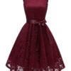 1950s Lace V Neck Bow Dress