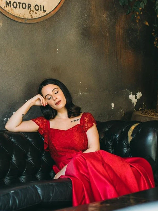 US Only Wine Red 1950s Lace Satin Dress 2 US Only Wine Red 1950s Lace Satin Dress - Image 2