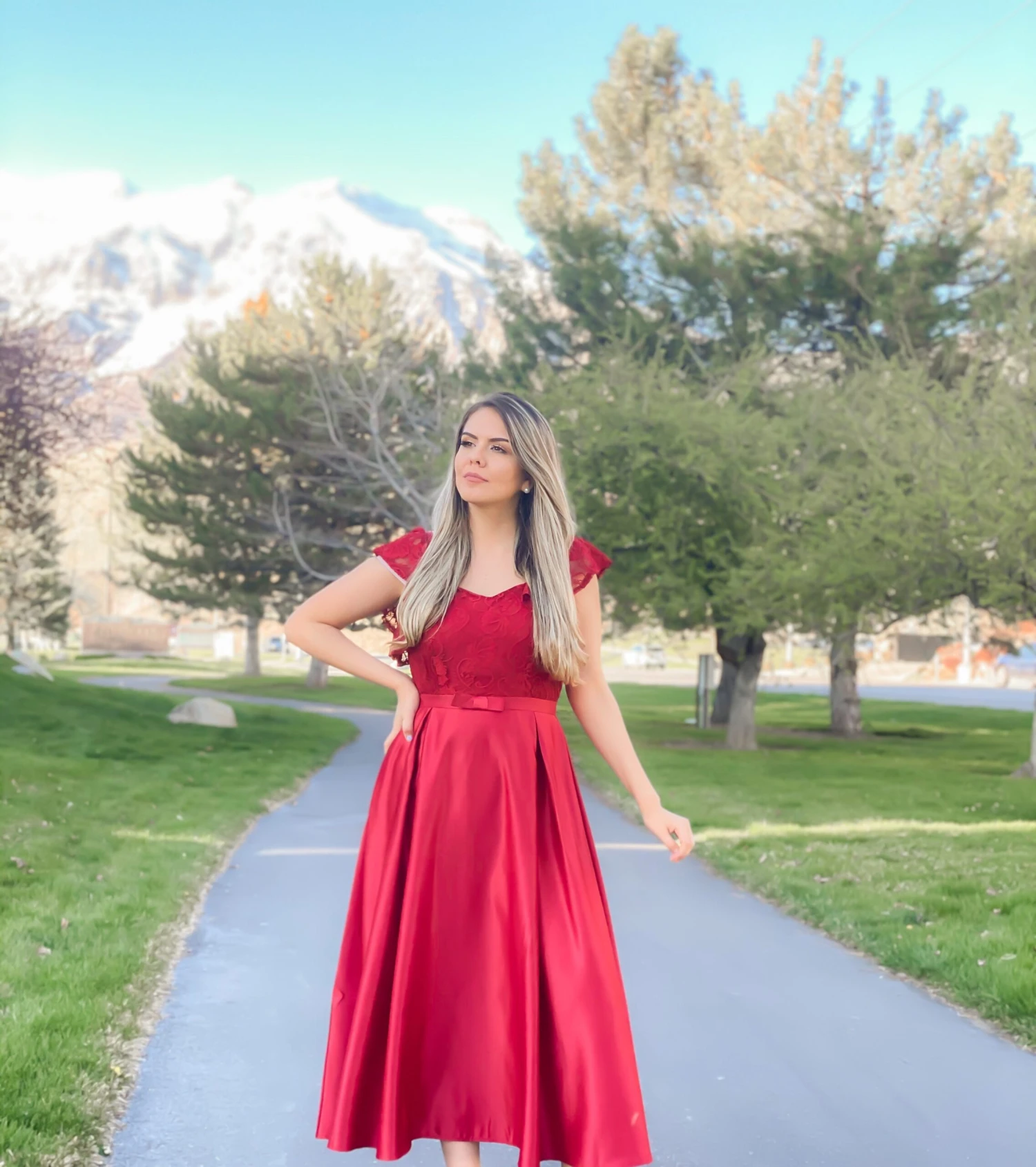 US Only Wine Red 1950s Lace Satin Dress 4 US Only Wine Red 1950s Lace Satin Dress - Image 4