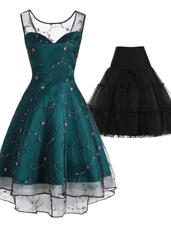 2PCS Top Seller 1950s Mesh Swing Dress & Black Petticoat 1 2PCS Top Seller 1950s Mesh Swing Dress & Black Petticoat