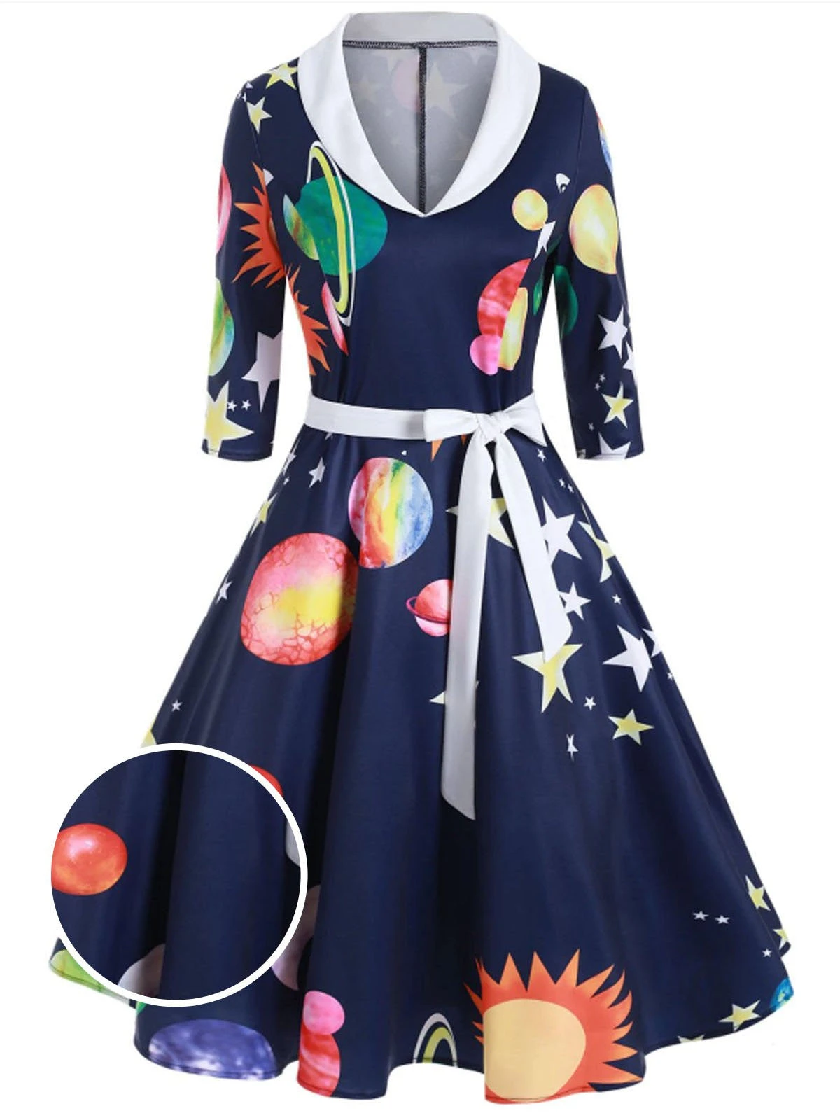 Dark Blue 1950s Moon Star Swing Dress 1 Dark Blue 1950s Moon Star Swing Dress