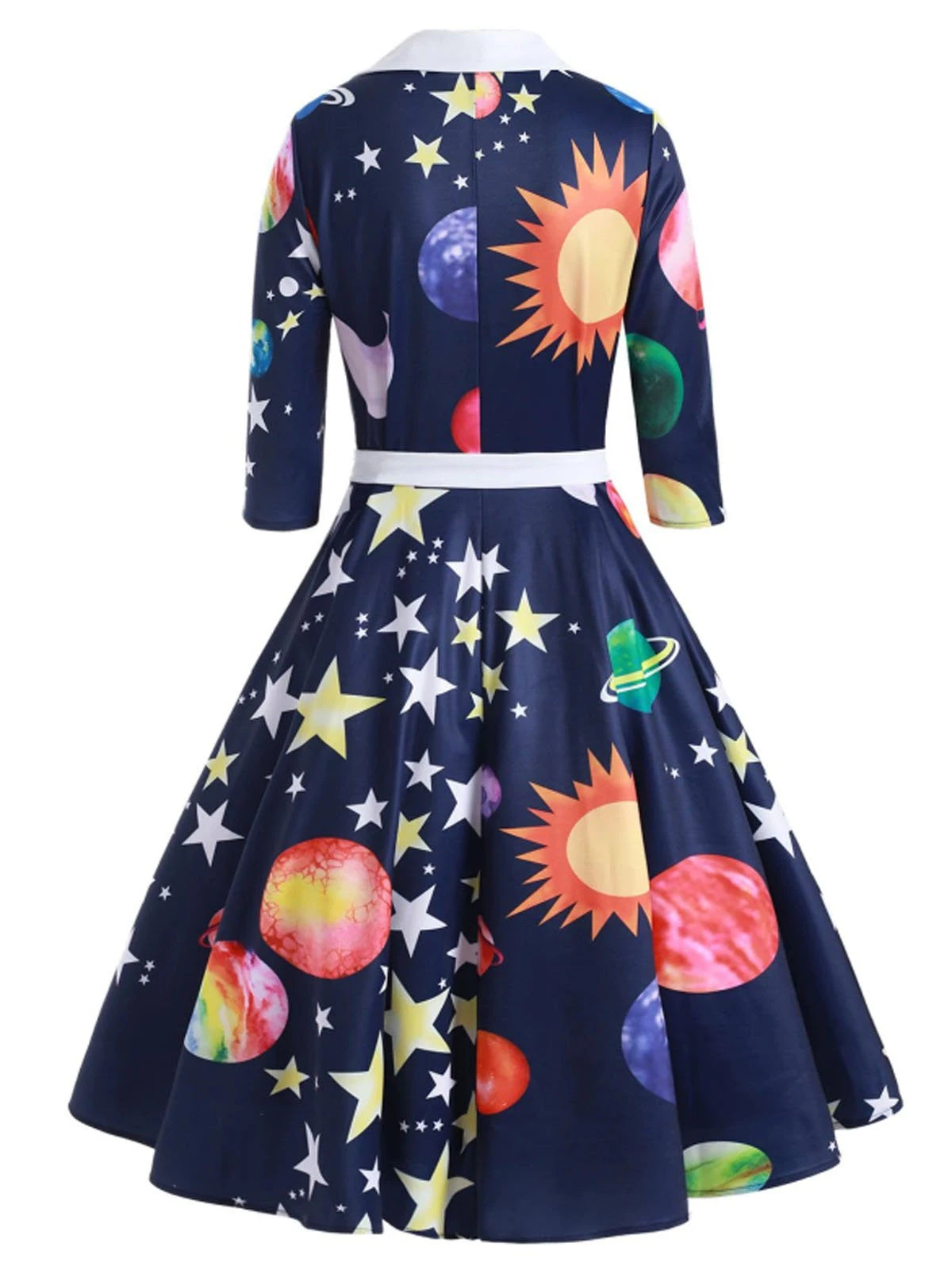 Dark Blue 1950s Moon Star Swing Dress 2 Dark Blue 1950s Moon Star Swing Dress - Image 2