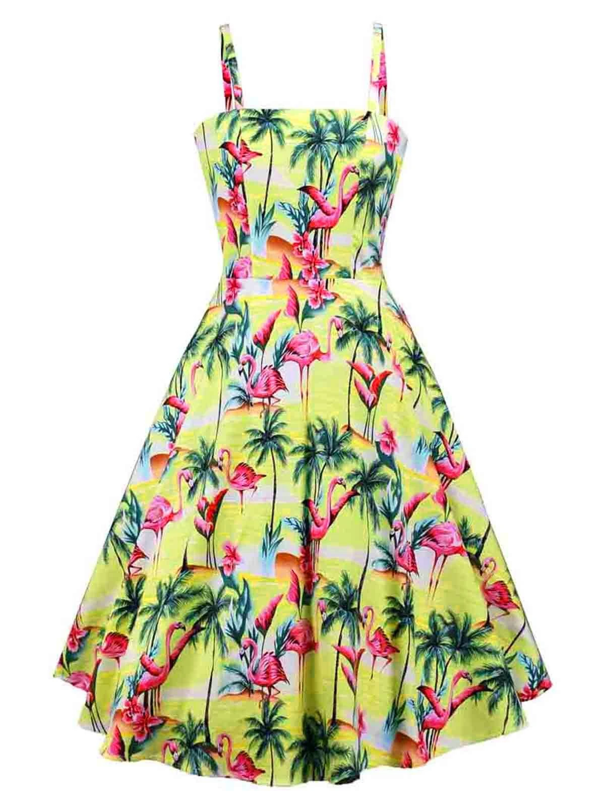 Yellow 1950s Flamingo Swing Dress 2 Yellow 1950s Flamingo Swing Dress - Image 2