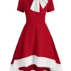 1950s Bowknot Collar Swing Dress