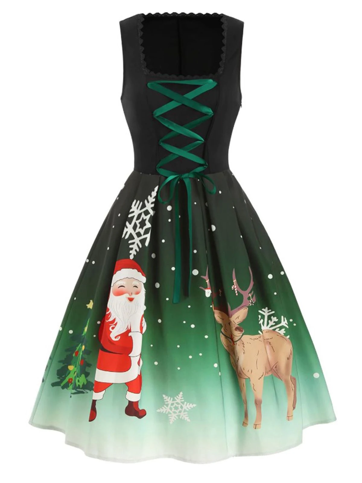 Dark Green 1950s Lace Up Christmas Dress 2 Dark Green 1950s Lace Up Christmas Dress - Image 2