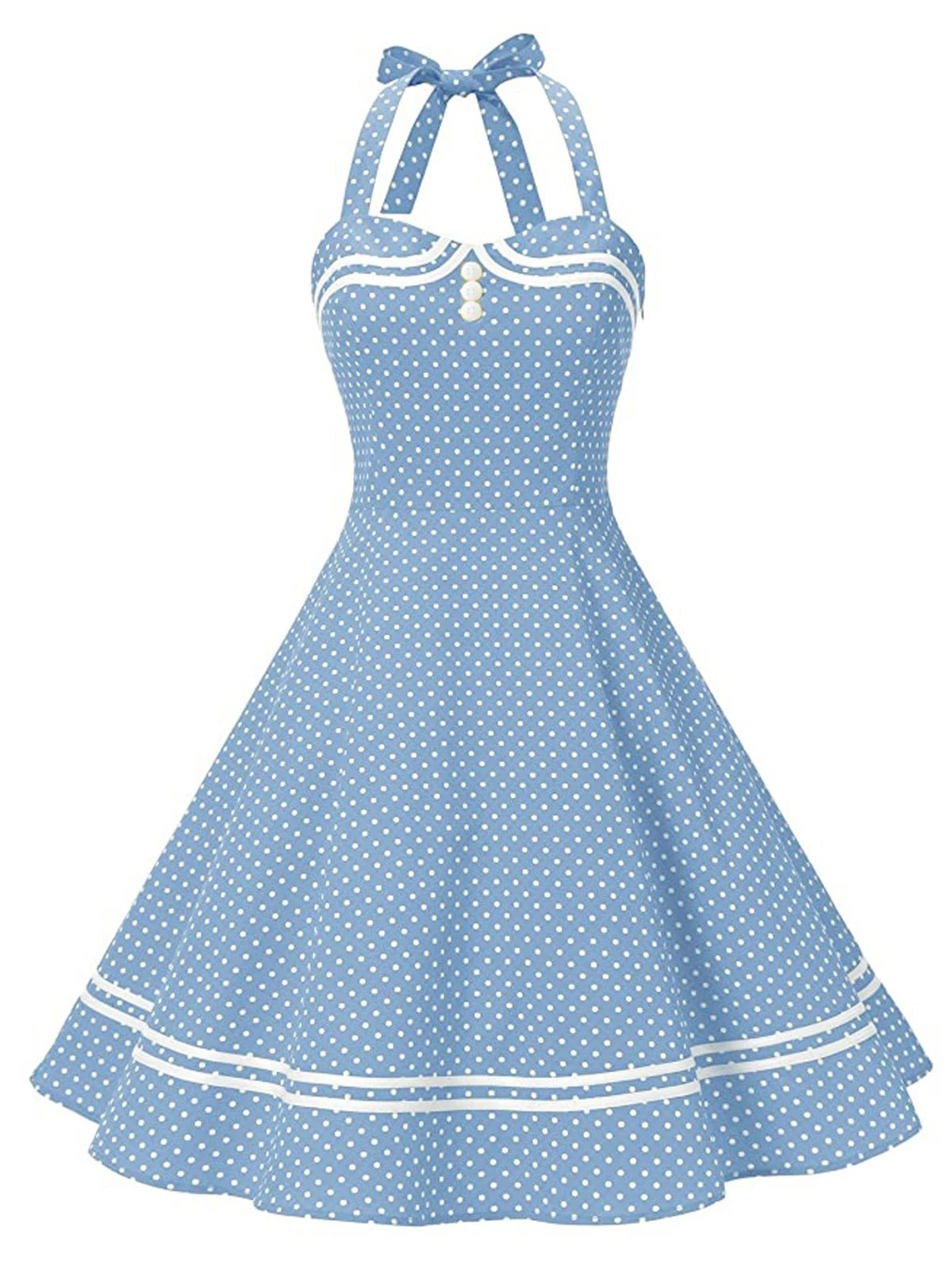 Blue 1950s Polka Dot Halter Swing Dress 2 Blue 1950s Polka Dot Halter Swing Dress - Image 2