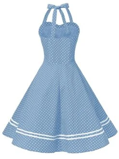 Blue 1950s Polka Dot Halter Swing Dress 7 Blue 1950s Polka Dot Halter Swing Dress -Candi Clothing Shop SCV004954 CLB 4