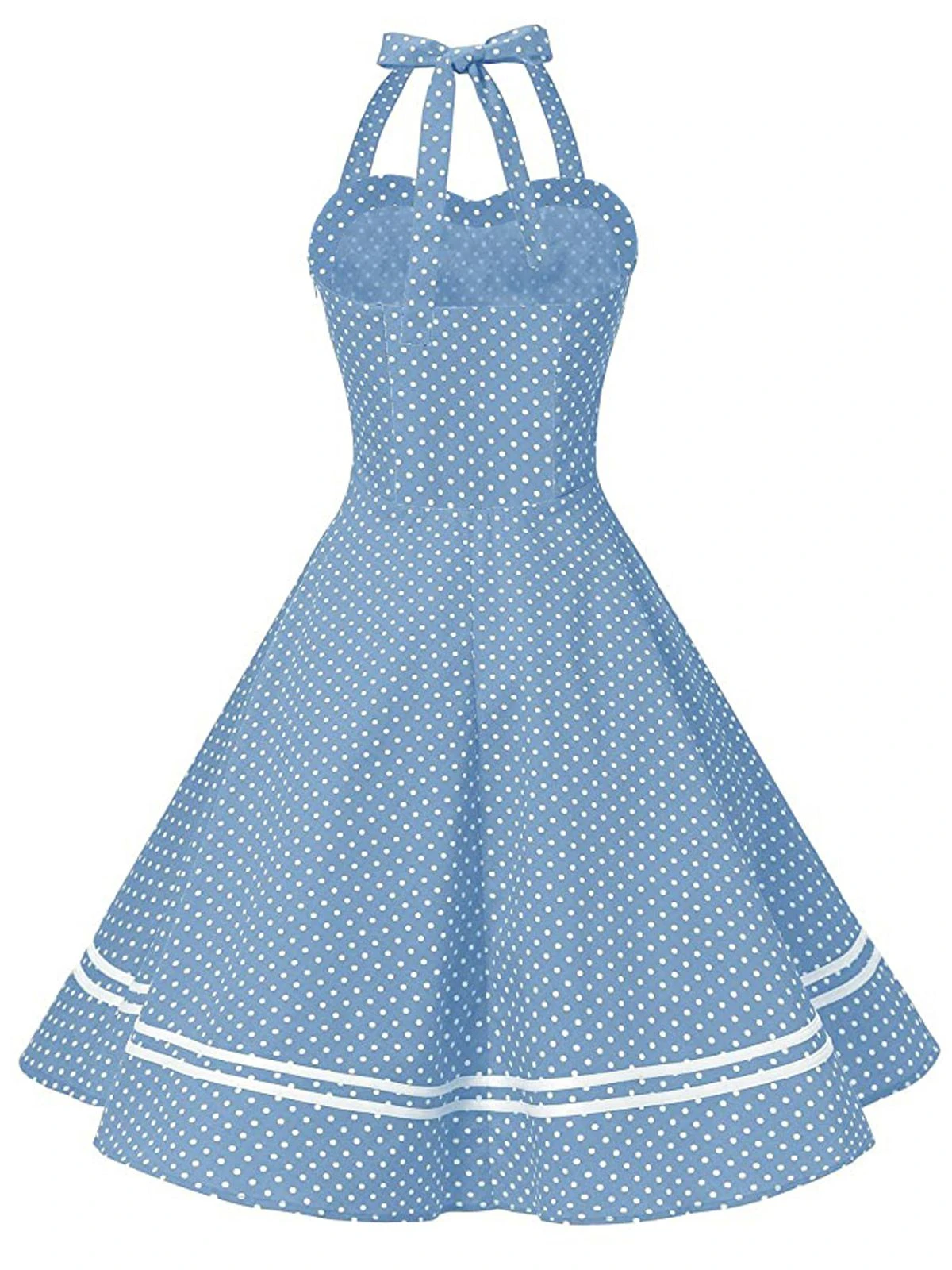 Blue 1950s Polka Dot Halter Swing Dress 4 Blue 1950s Polka Dot Halter Swing Dress - Image 4