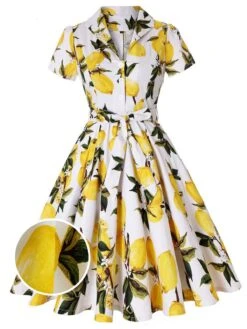 Yellow 1950s Lemon Bow Swing Dress -Candi Clothing Shop SCV005115 PAT1 2