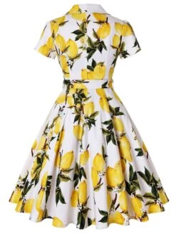 Yellow 1950s Lemon Bow Swing Dress -Candi Clothing Shop SCV005115 PAT1 3