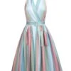 Rainbow 1950s Stripe Pocket Swing Dress
