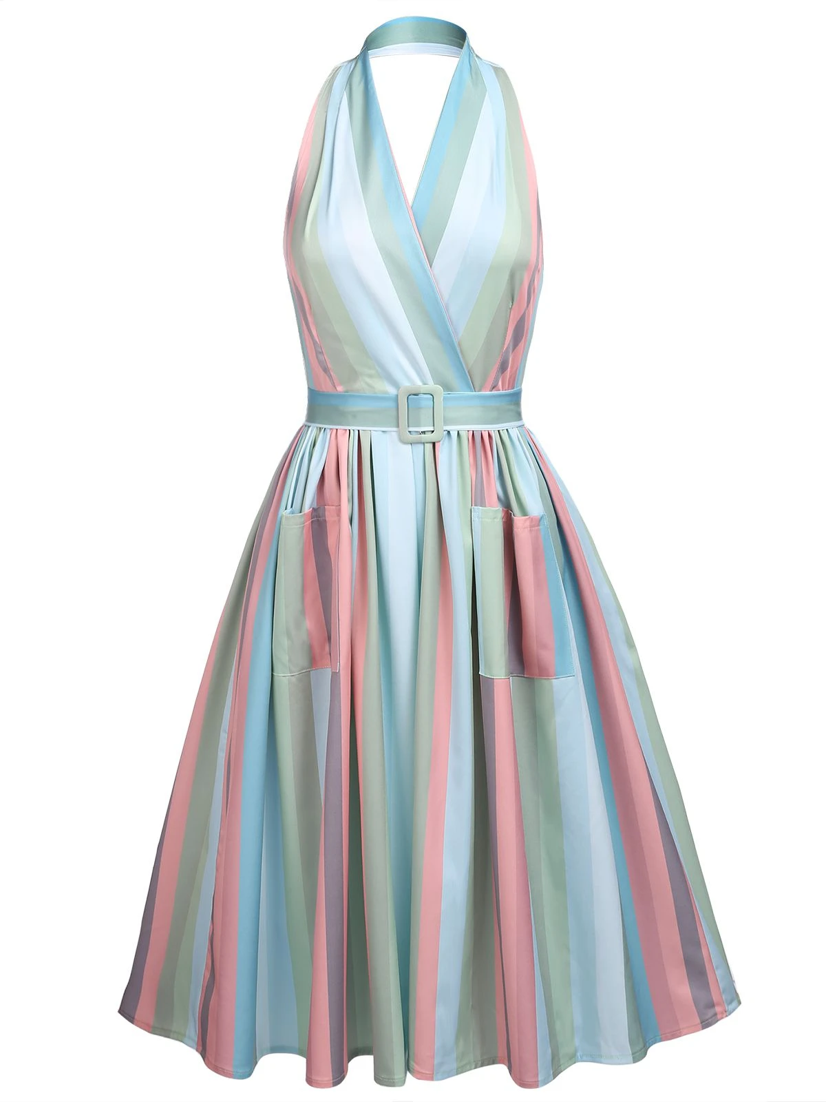 Rainbow 1950s Stripe Pocket Swing Dress 1 Rainbow 1950s Stripe Pocket Swing Dress