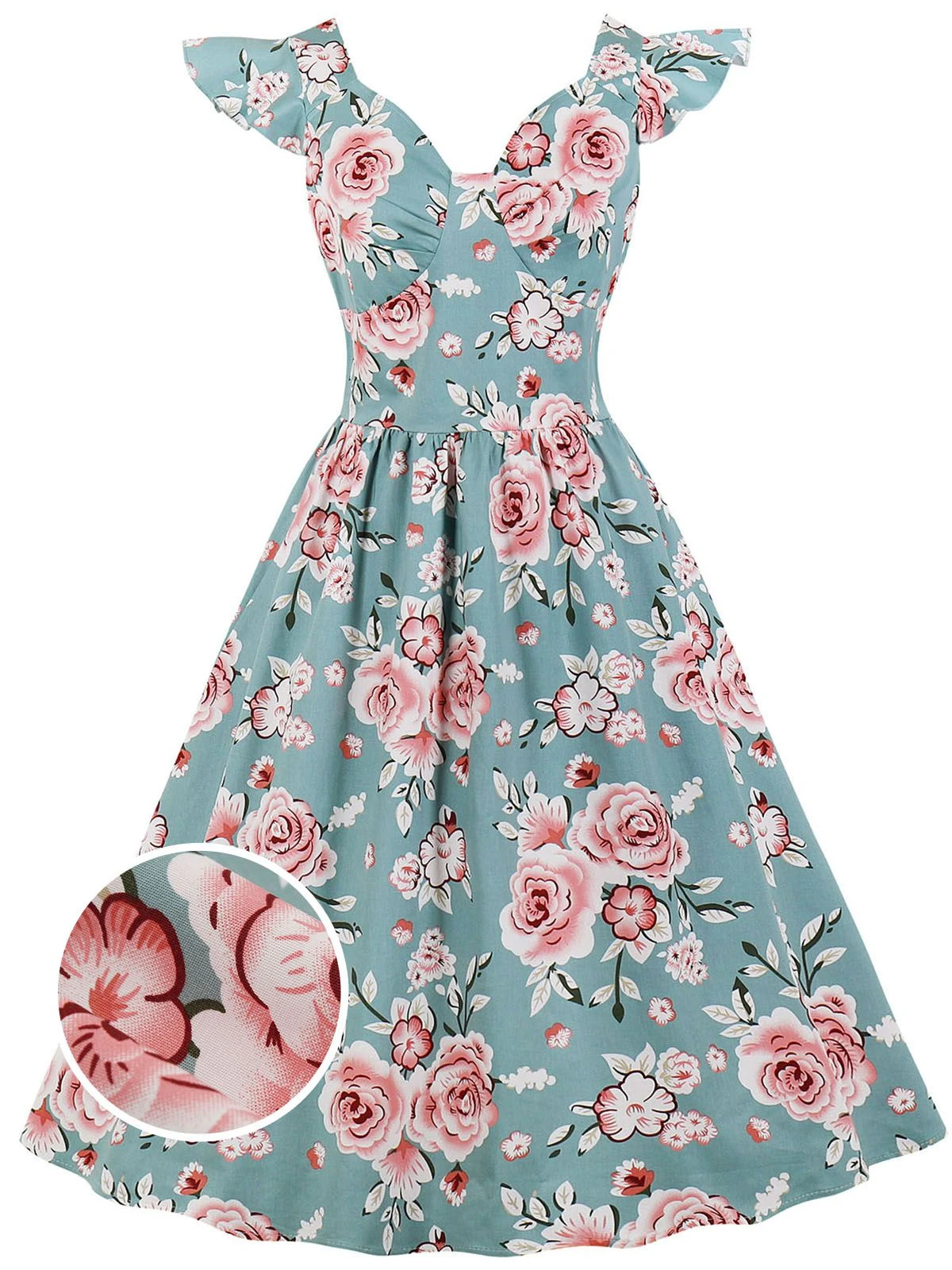 1950s Floral Flare Sleeve Swing Dress 1 1950s Floral Flare Sleeve Swing Dress