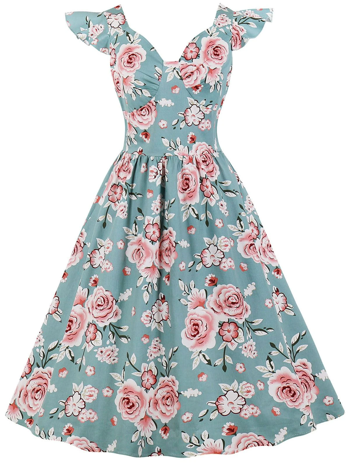 1950s Floral Flare Sleeve Swing Dress 2 1950s Floral Flare Sleeve Swing Dress - Image 2