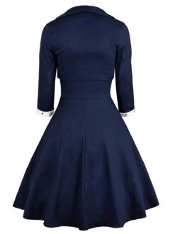 2PCS Navy 1950s Polka Dot Swing Dress -Candi Clothing Shop SCV005584 NB 4