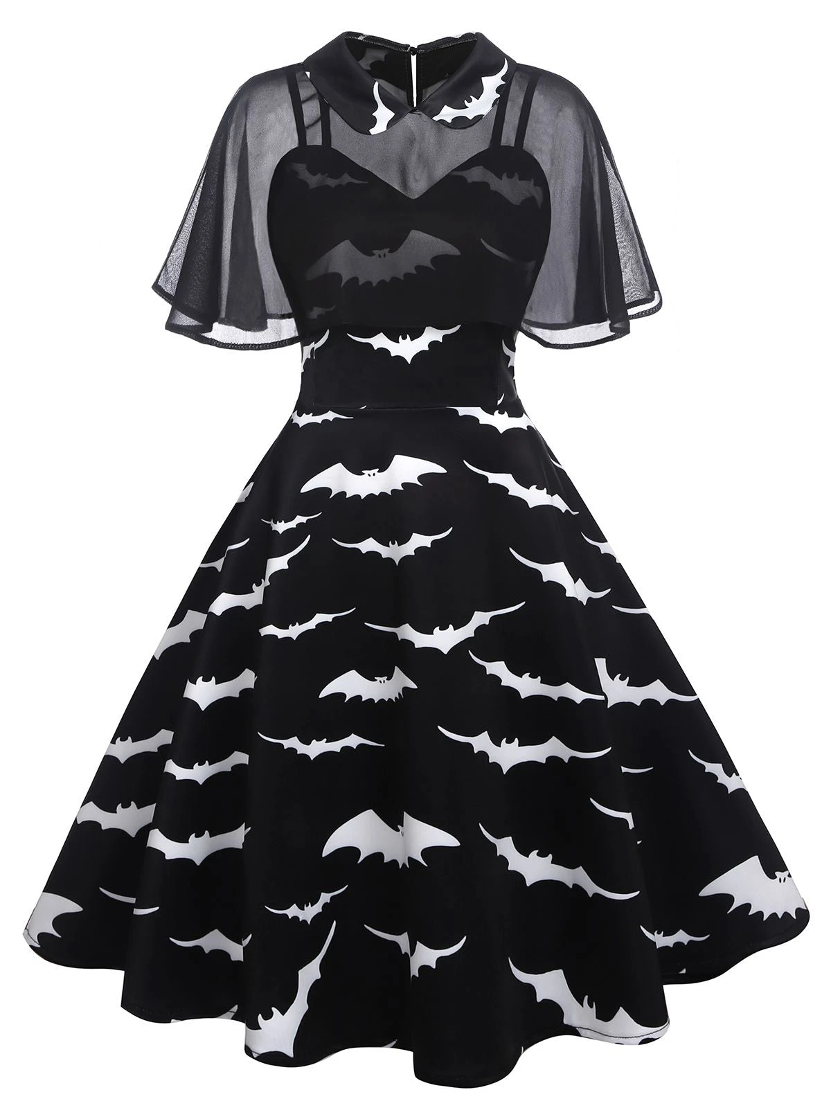 Black 1950s Bat Cape Swing Dress 1 Black 1950s Bat Cape Swing Dress