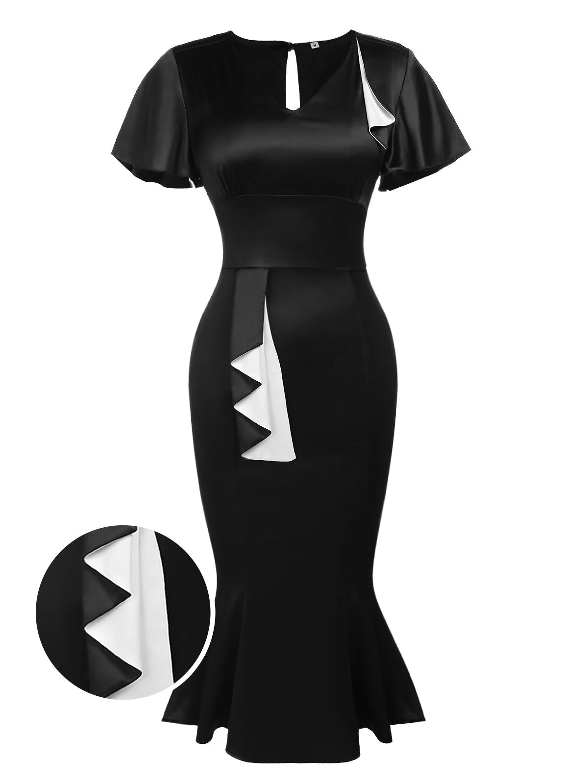 Black 1960s Patchwork Fishtail Bodycon Dress 1 Black 1960s Patchwork Fishtail Bodycon Dress