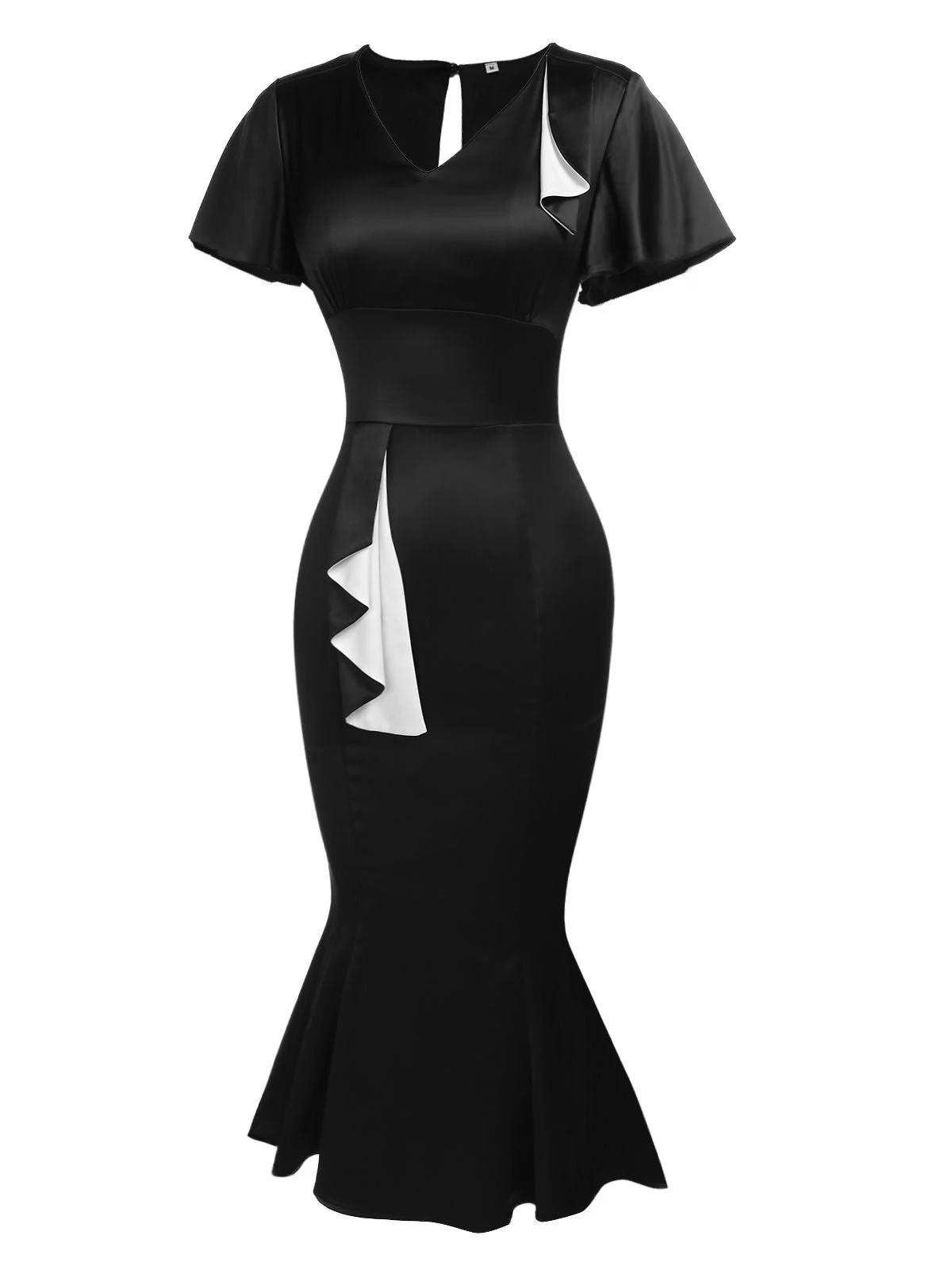 Black 1960s Patchwork Fishtail Bodycon Dress 3 Black 1960s Patchwork Fishtail Bodycon Dress - Image 3