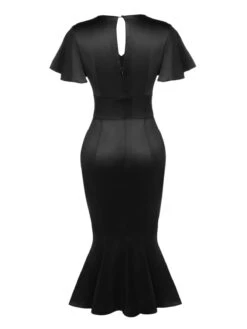 Black 1960s Patchwork Fishtail Bodycon Dress 10 Black 1960s Patchwork Fishtail Bodycon Dress -Candi Clothing Shop SCV007837 B 3