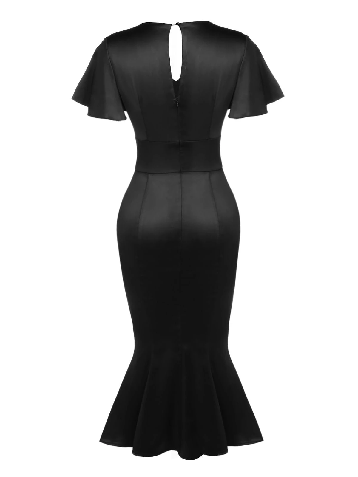 Black 1960s Patchwork Fishtail Bodycon Dress 4 Black 1960s Patchwork Fishtail Bodycon Dress - Image 4