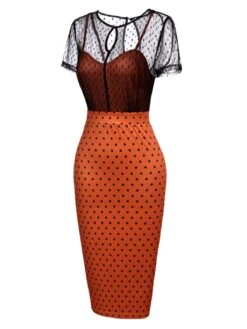 Orange 1960s Illusion Bodycon Dress -Candi Clothing Shop SCV007852 2