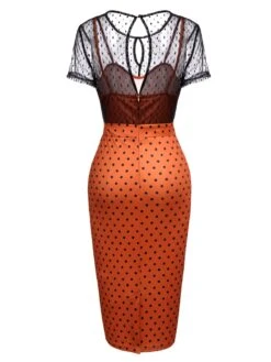 Orange 1960s Illusion Bodycon Dress -Candi Clothing Shop SCV007852 3