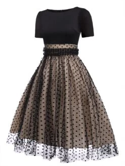 Black 1950s Polka Dot Swing Vintage Dress 12 Black 1950s Polka Dot Swing Vintage Dress -Candi Clothing Shop SCV008242 2 compressed