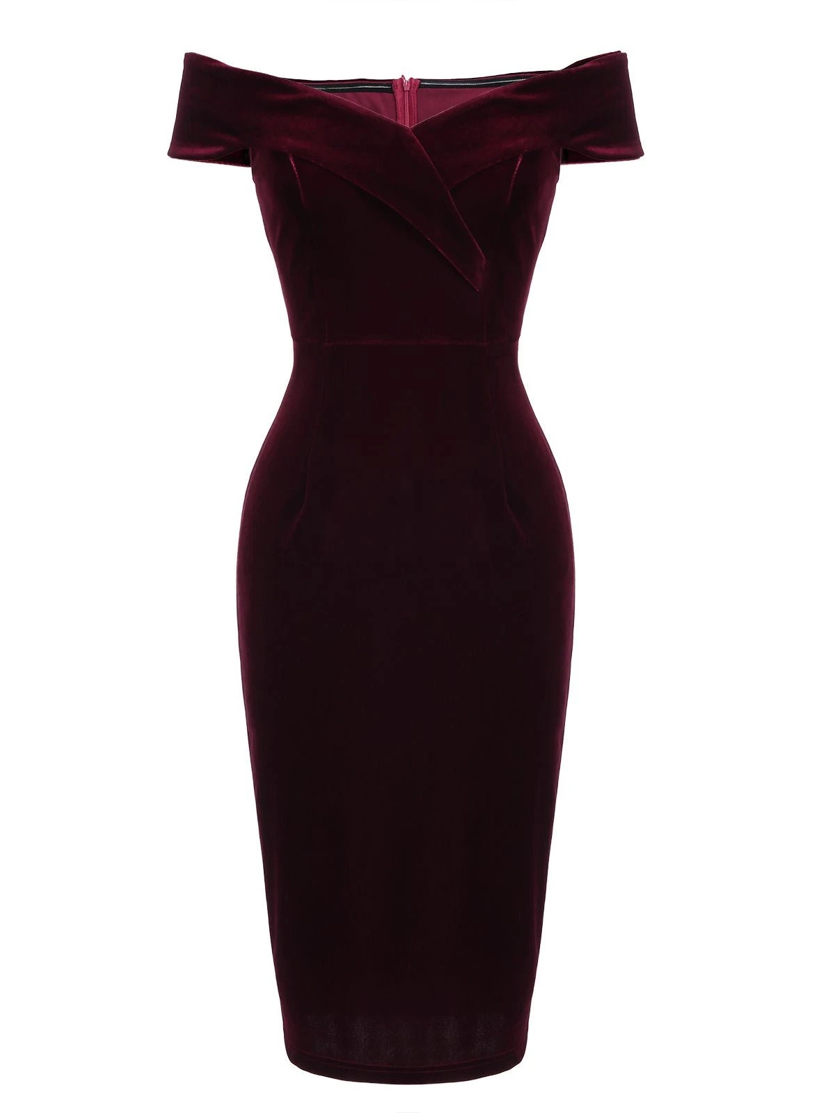 Wine Red 1960s Velvet Bodycon Vintage Dress 3 Wine Red 1960s Velvet Bodycon Vintage Dress - Image 3