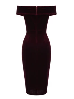 Wine Red 1960s Velvet Bodycon Vintage Dress 22 Wine Red 1960s Velvet Bodycon Vintage Dress -Candi Clothing Shop SCV009605 3