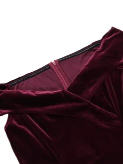 Wine Red 1960s Velvet Bodycon Vintage Dress 23 Wine Red 1960s Velvet Bodycon Vintage Dress -Candi Clothing Shop SCV009605 4