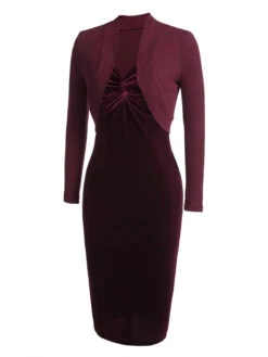 2PCS Green 1960s Velvet Bodycon Dress -Candi Clothing Shop SCV009606 4 25dc399a f6de 4de9 9c62 49db6737ef95