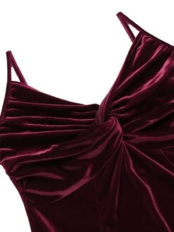 2PCS Wine Red 1960s Velvet Bodycon Dress -Candi Clothing Shop SCV009606 7