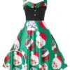 Green 1950s Christmas Cat Swing Dress