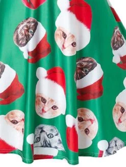 Green 1950s Christmas Cat Swing Dress -Candi Clothing Shop SCV009772 4