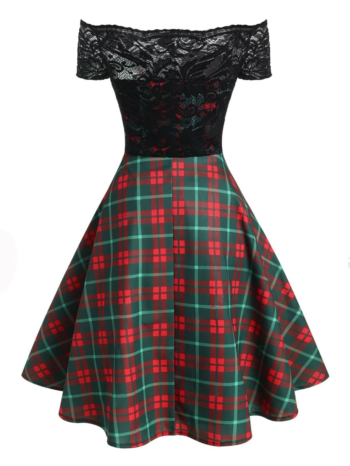 Plaids 1950s Lace Patchwork Swing Dress 2 Plaids 1950s Lace Patchwork Swing Dress - Image 2