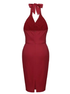 Red 1960s Solid Halter Bodycon Dress -Candi Clothing Shop SCV012000 3