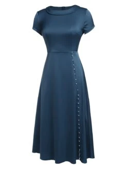 Blue 1940s Pearl Buttons Darlene Dress 20 Blue 1940s Pearl Buttons Darlene Dress -Candi Clothing Shop SCV012150 2