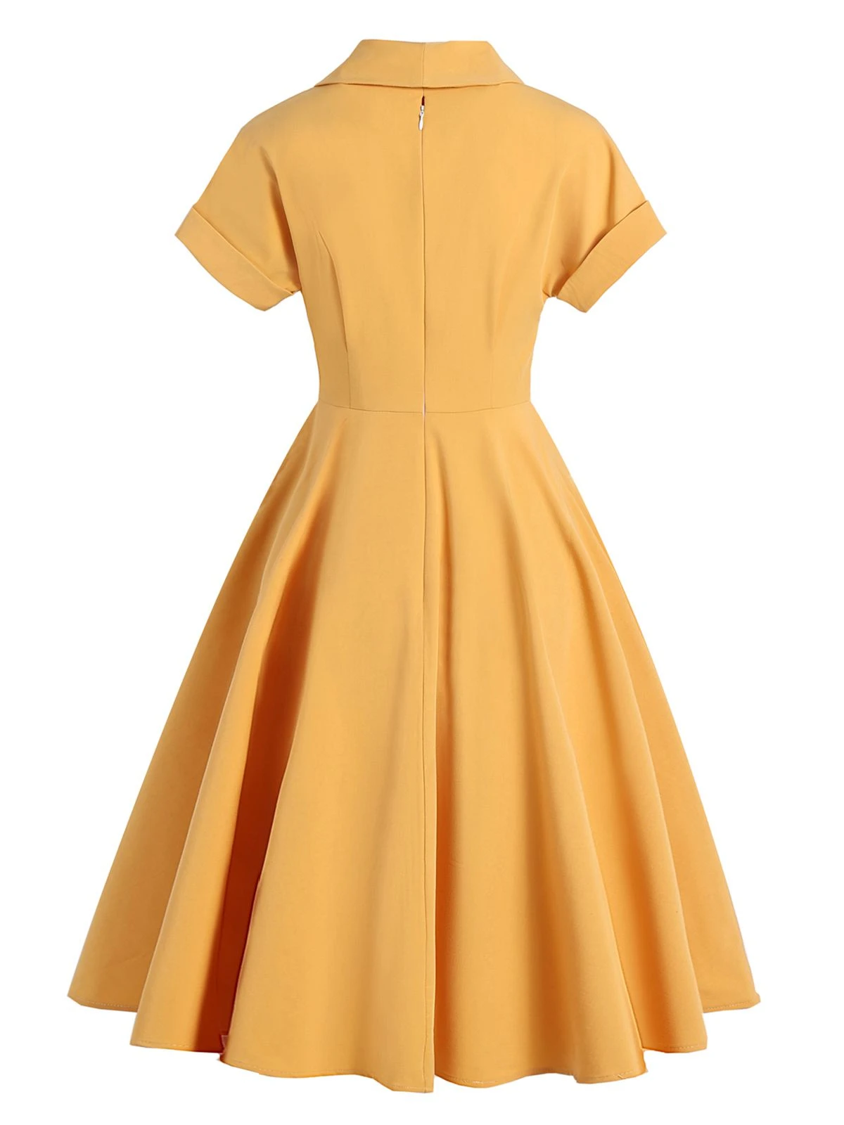 Yellow 1950s Solid Buttoned Swing Dress 2 Yellow 1950s Solid Buttoned Swing Dress - Image 2