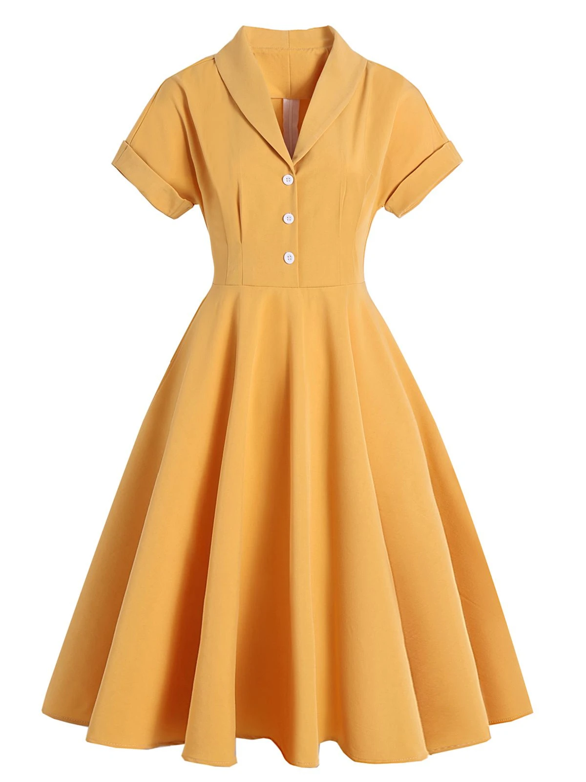 Yellow 1950s Solid Buttoned Swing Dress 1 Yellow 1950s Solid Buttoned Swing Dress