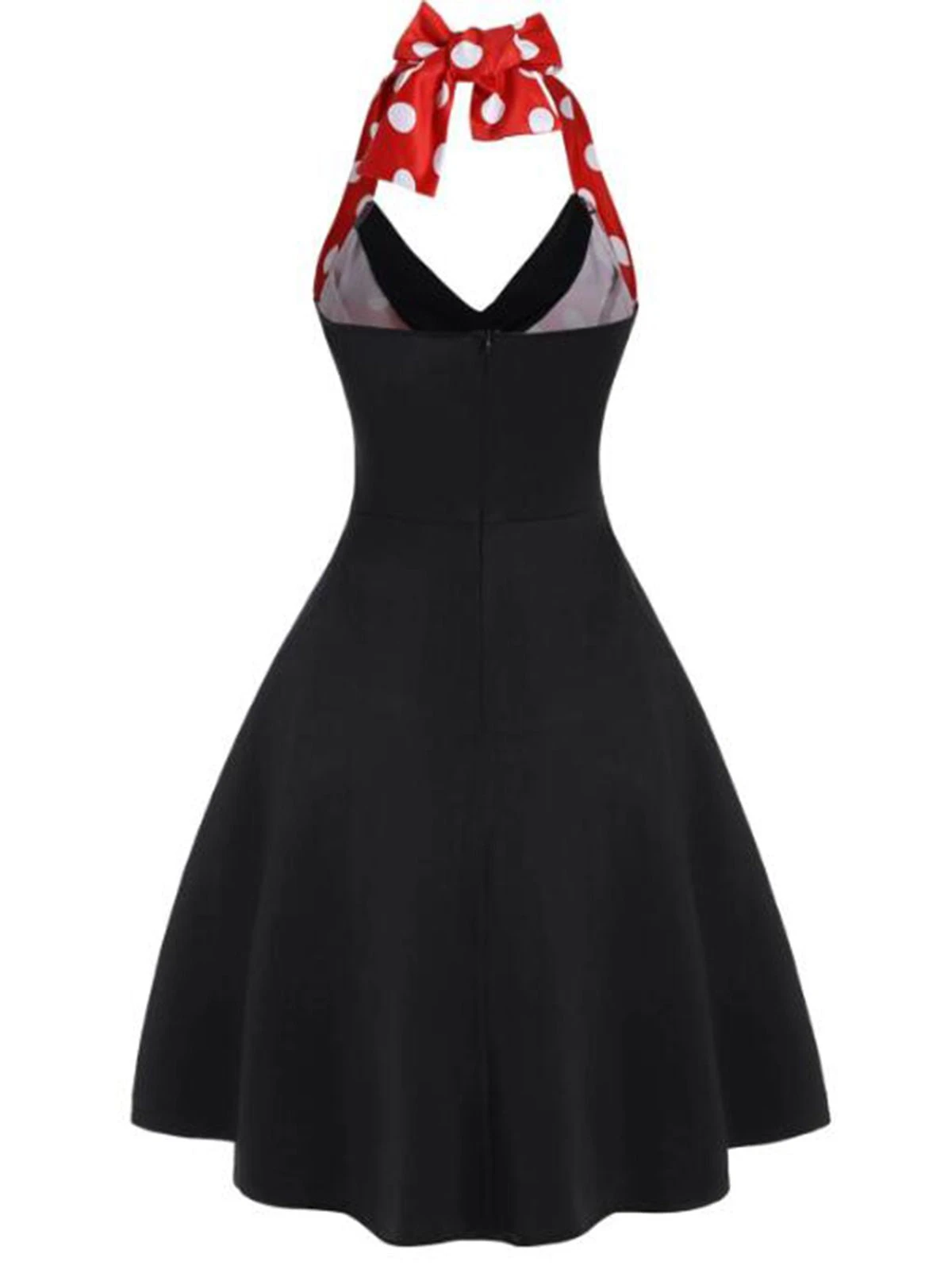Black Red 1950s Halter Dot Swing Dress 2 Black Red 1950s Halter Dot Swing Dress - Image 2