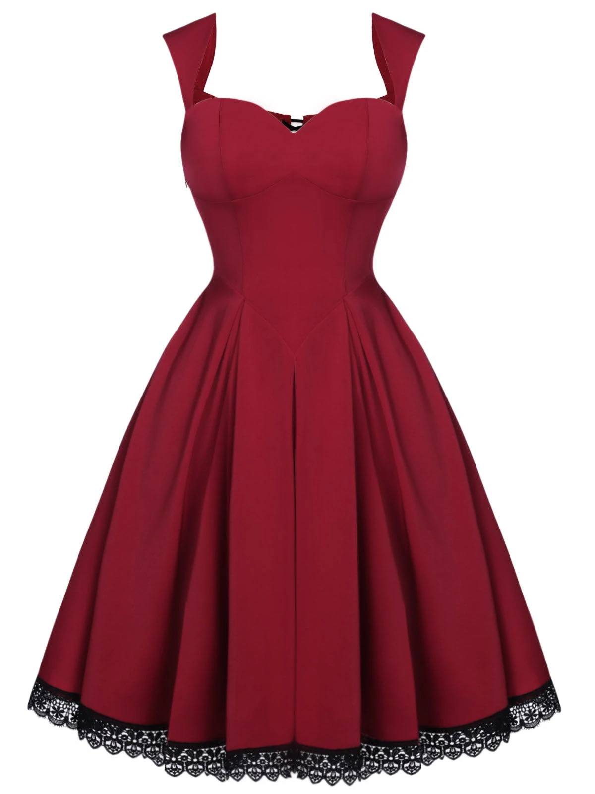 Wine Red 1950s Lace Solid Swing Dress 1 Wine Red 1950s Lace Solid Swing Dress
