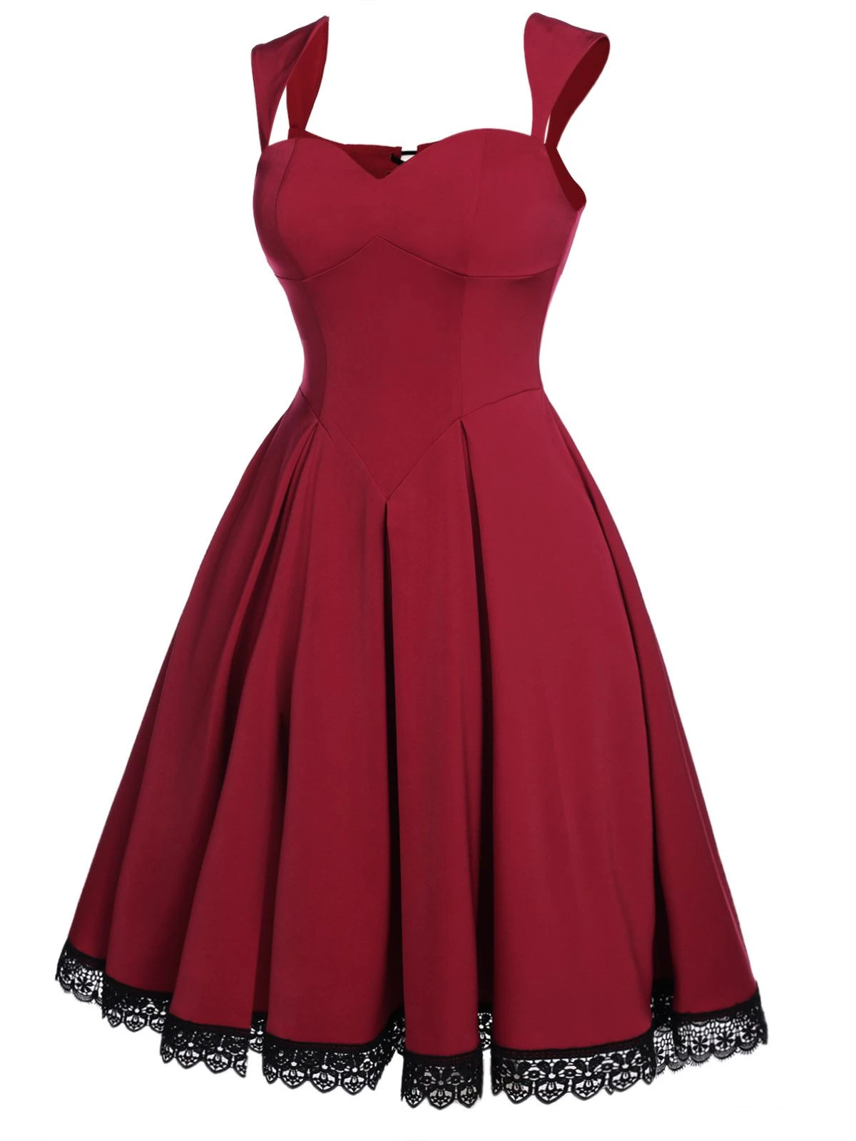 Wine Red 1950s Lace Solid Swing Dress 4 Wine Red 1950s Lace Solid Swing Dress - Image 4
