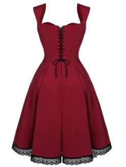 Wine Red 1950s Lace Solid Swing Dress 15 Wine Red 1950s Lace Solid Swing Dress -Candi Clothing Shop SCV015968 3