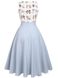 Blue 1950s Embroidery Pockets Swing Dress -Candi Clothing Shop SCV016183 3