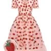 Pink 1950s Lace Strawberry Swing Dress