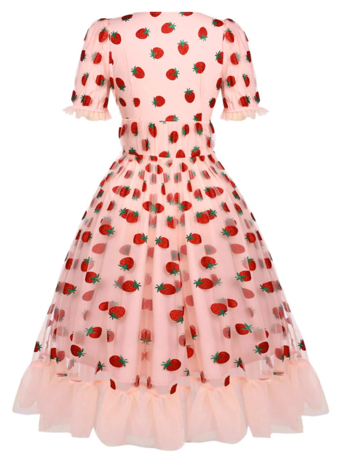 Pink 1950s Lace Strawberry Swing Dress 4 Pink 1950s Lace Strawberry Swing Dress - Image 4