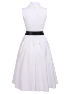 White 1950s Halter Belted Swing Dress -Candi Clothing Shop SCV016217 3