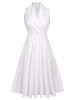 White 1950s Halter Belted Swing Dress -Candi Clothing Shop SCV016217 4