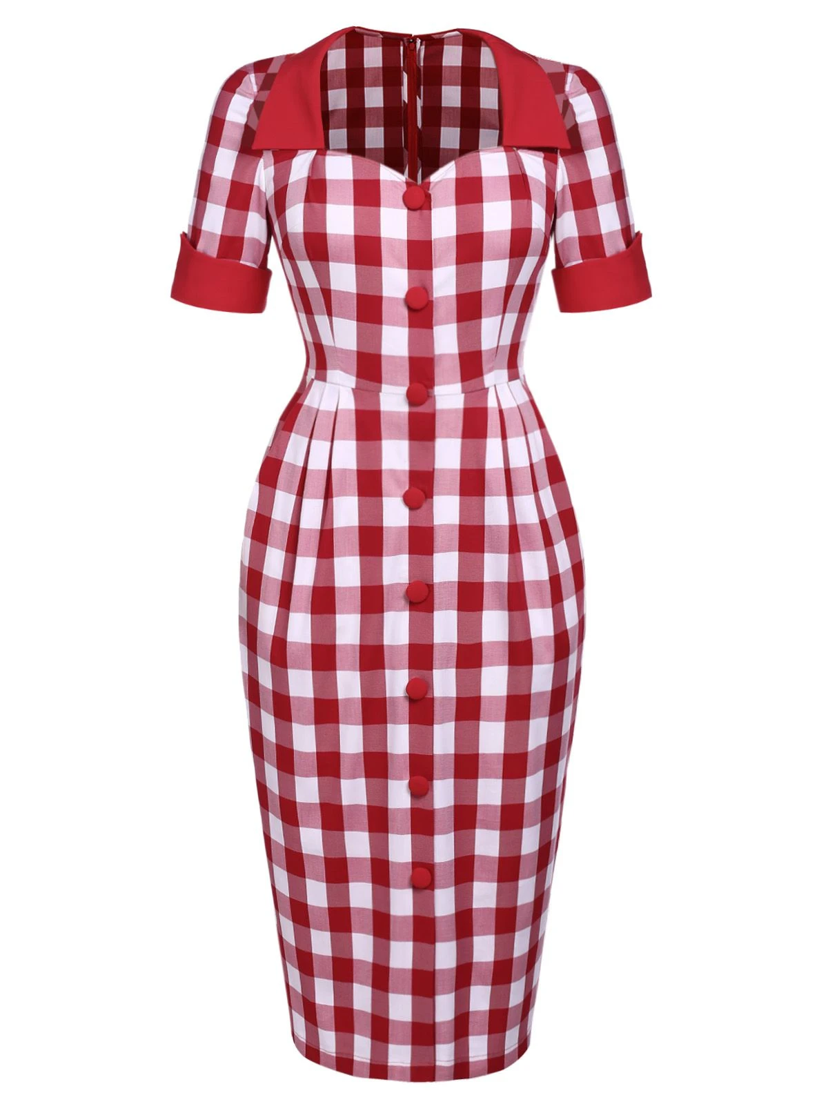 Red 1960s Checked Pockets Pencil Dress 2 Red 1960s Checked Pockets Pencil Dress - Image 2